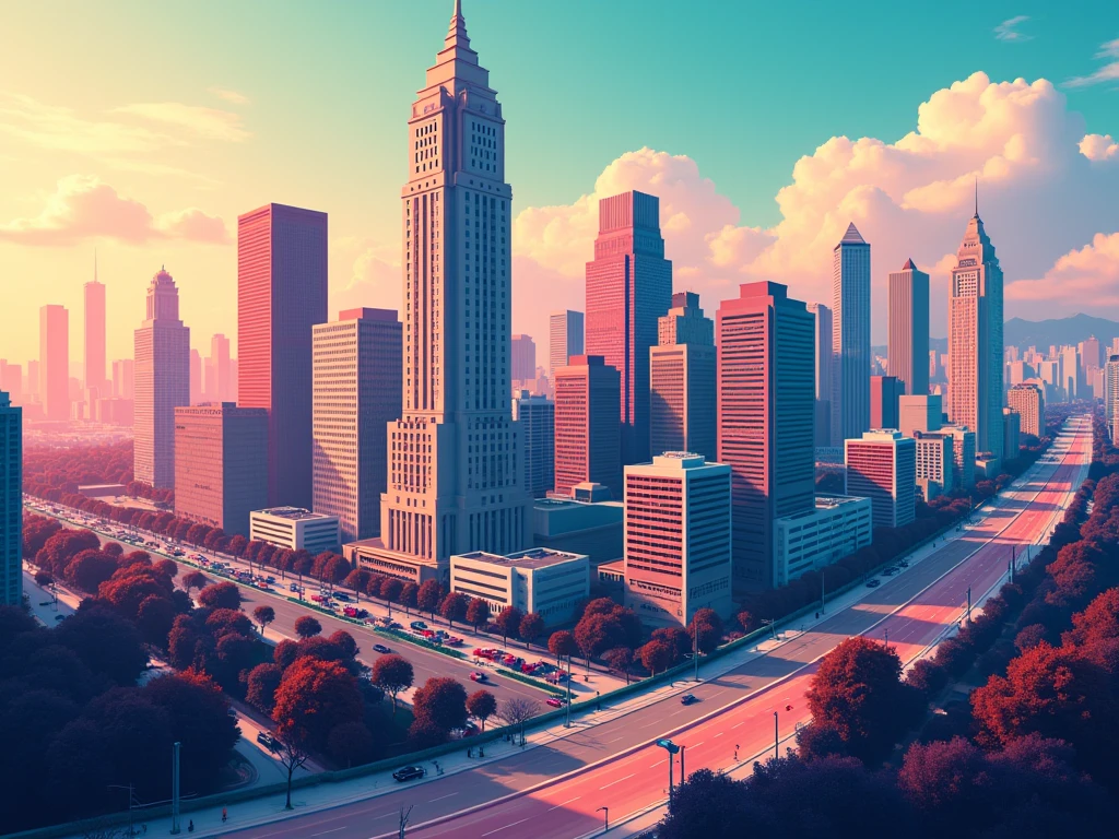 Los Angeles cityscape with iconic landmarks and architecture