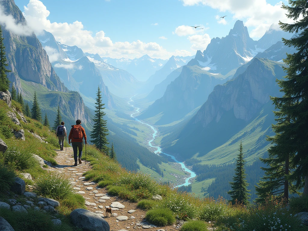 Mountain hiking trail with panoramic landscape views
